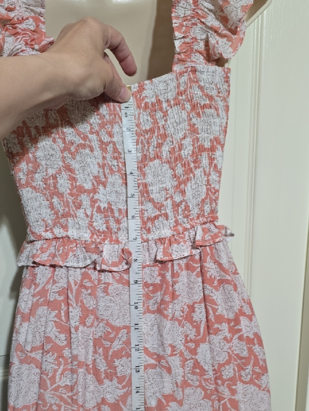 Smocked Ruffle Strap Maxi Dress in Coral - Picture 11 of 14